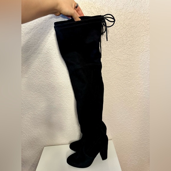 Black Suede Over the Knee Heeled Boots Size US 7 - Picture 1 of 3